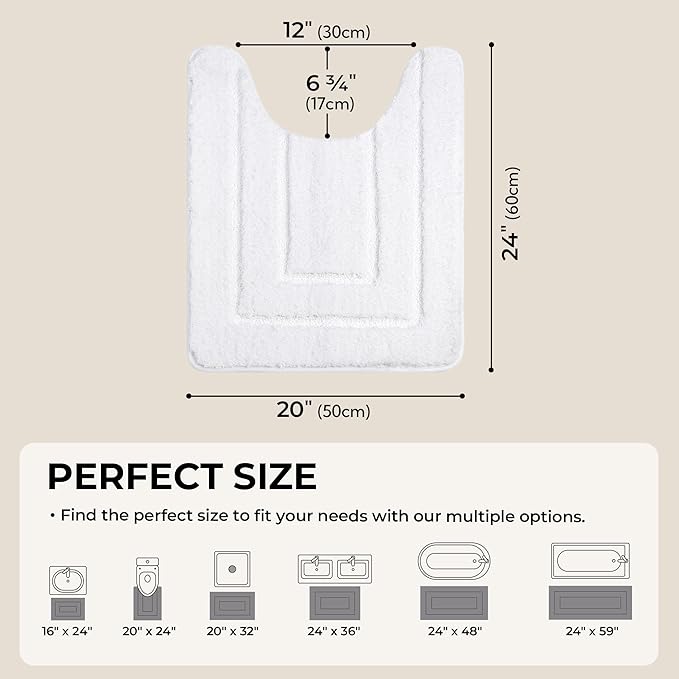 GRANNY SAYS Bathroom Toilet Rugs U Shaped, Bath Mats for Bathroom, Bath Rugs Non Slip Washable, Absorbent Microfiber Toilet Mat, Soft Plush Shaggy Bath Carpet, 20" x 24", White