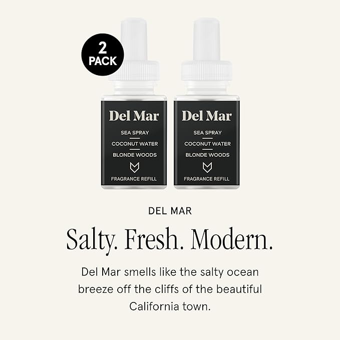 Pura & Guy Fox Home Scent Refill - Smart Home Air Diffuser - Up to 120-Hours of Premium Fragrance per Refill - Household & Apartment Essential - Clean Diffuser Fragrance - 2 Pack, Del Mar