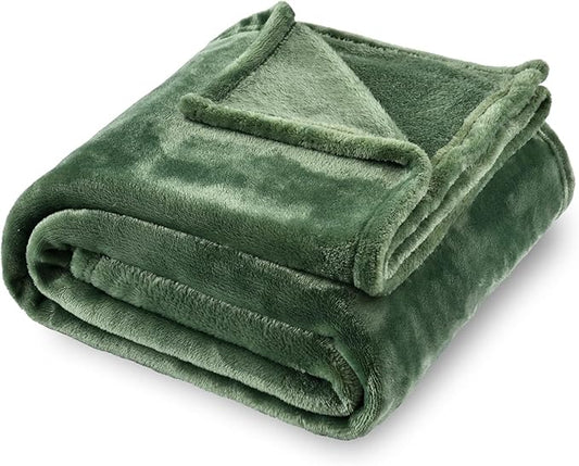 SOCHOW Flannel Fleece Blanket Throw Size, All Season Super Soft Cozy Blanket for Bed or Couch, Olive Green, 50x60 inches