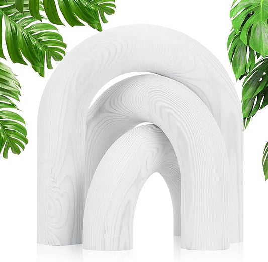 Qunclay 3 Pcs Wood Arch Decorative Objects Coffee Table Decor Modern Bookshelf Boho Home Decor for Shelves Mantel, Aesthetic Shelf Accent for Living Room Entryway(White)