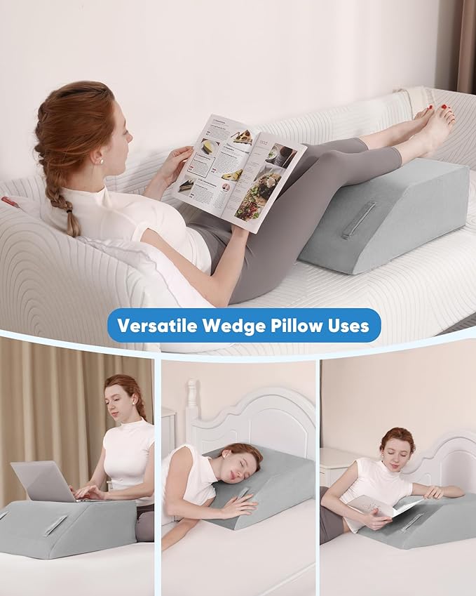 Leg Elevation Pillow - Memory Foam Wedge for Swelling, Circulation, Surgery Recovery, Sciatica, Elevated Wedge Pillow for Leg, Knee, and Hip Pain Relief with Portable Handle