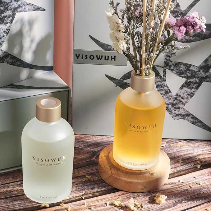 Reed Diffuser - Juniper&Sandalwood 6.76oz（200ml） 2 Packs Flower Essential Oil Reed Diffuser Set with 16 Sticks - Long Lasting Fragrance for Home Bedroom Bathroom Room Shelf Decor