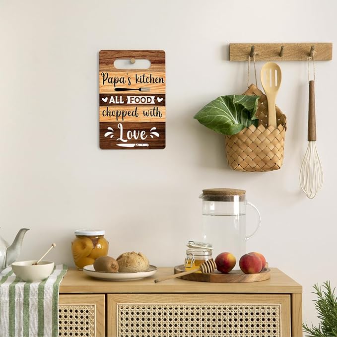 Farmhouse Kitchen Decor, Kitchen Signs Wall Decor, Papa's Kitchen All Food Chopped With Love Wood Sign, Papa Gifts, Fathers Day Thank You Gifts for Papa 8 x 12 Inch