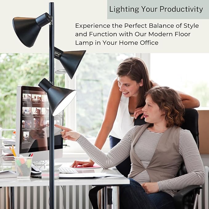 LIGHTACCENTS Black Tree Floor Lamp with 3 Adjustable Lights – Modern Standing Lamp, Adjustable Black Lamp Shades, Pole Light for Living Room, Bedroom, and Office
