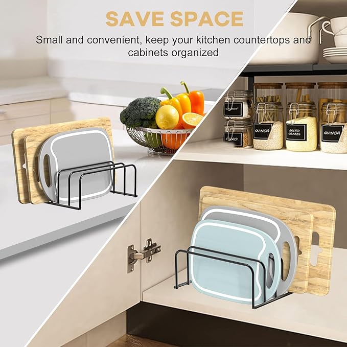 Cutting Board Organizer, [1-Pack] Cutting Board Holder Rack Baking Cookie Pan Sheets Cooling Small Racks Storage Stand for Kitchen Cabinet Countertop Bakeware Storage Organizer Metal Black