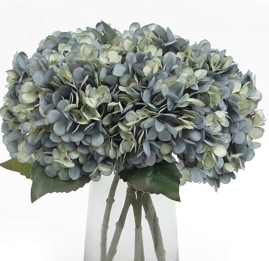 Kimura's Cabin Fake Flowers 6pcs Artificial Silk Hydrangea Flower Bouquets Faux Hydrangea Stems for Home Wedding Party Table Core Autumn Garden Halloween Decoration (Deep Lake Blue, Pack of 6)