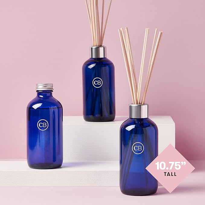 Capri Blue Blue Jean Reed Diffuser Set - Includes Reed Diffuser Sticks, Fragrance Oil, and Glass Bottle - Luxury Scented Room Fresheners - Cobalt Blue (8 fl oz)