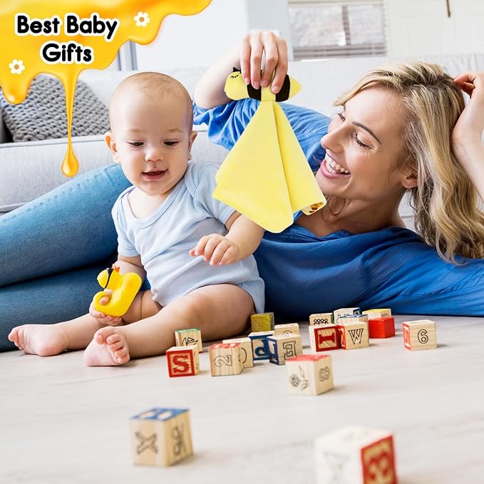Bee Baby Security Blanket - Adorable Lovey Plush for Baby Girls, Boys, and Toddlers - Soft and Snuggly Comfort Blanket - 14 Inches