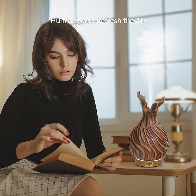 200ml Essential Oil Diffuser for Home, Wood Grain Cover Aromatherapy Diffuser, Cool Mist Humidifier with Safe Auto Shut-Off and 2 Mist Modes & 7 Color LED Night Lights for Office Room (VASE03)