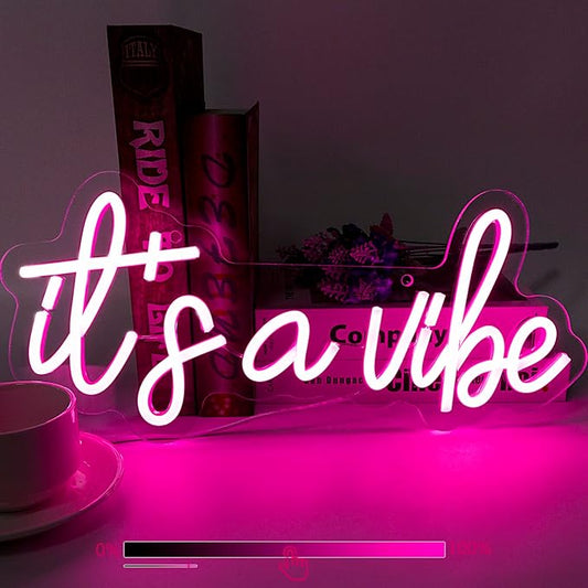 It's a Vibe Neon Sign, Neon Signs for Wall Decor, Neon Dimmable Pink LED Signs for Bedroom, Neon Light Up Signs for Home Beer Bar Cafe Game Room Birthday Wedding Decorations Girls Boys Gifts
