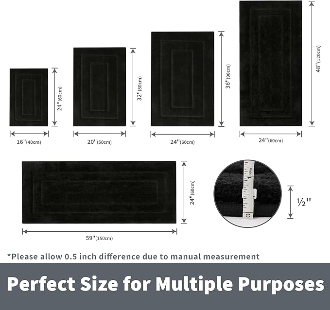 GRANNY SAYS Bathroom Rug Mat, Bath Mats for Bathroom Non-Slip, Super Soft and Water Absorbent, Extra Large Bath Rugs, Microfiber Bath Rugs for Floor, Tub and Shower, 59" x 24", Black