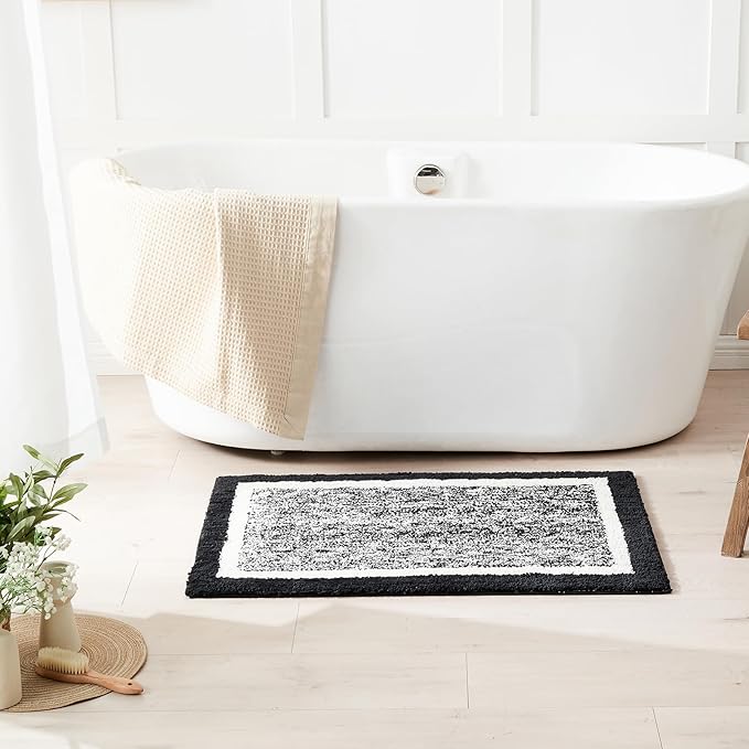 CozeCube Bath mats for Bathroom Non Slip, Fluffy Absorbent Microfiber Runner Bath mat Washable, Long Bath mat for Bathroom, Jet Black, 59" x 24"