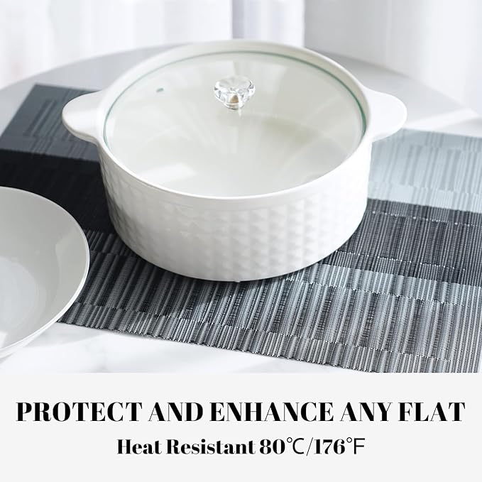 Placemats Set of 4 Vinyl/Plastic Woven Place Mats for Kitchen Table Indoor/Outdoor Washable Placemat Wipeable Dining Table Mats (Ombre Silver Grey Black,4)