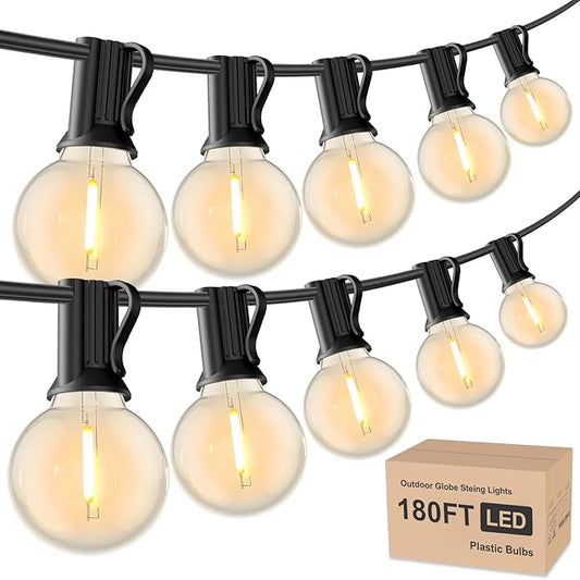 RTTY Outdoor String Lights 180ft, G40 Led Patio Globe Lights with 93pcs Bulbs,Shatterproof Waterproof Connectable Hanging for Porch Cafe Bistro Backyard Gazebo Balcony Deck Party