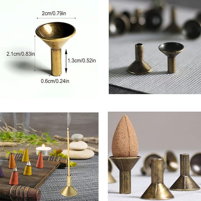 Incense 6 Pack Backflow Incense Holder Base Protector Ash Container Catcher for Waterfall Cone Burner Holders Metal Retro Funnel Incense Cones Stand Filter Mini Censer Stick/Tray Rack