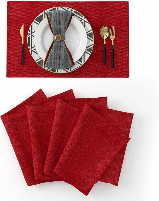 4 Piece Soft Caddice Faux Linen Place Mats Heat Resistant Dining Table Place Mats Kitchen Table Mats 12x18 Burgundy