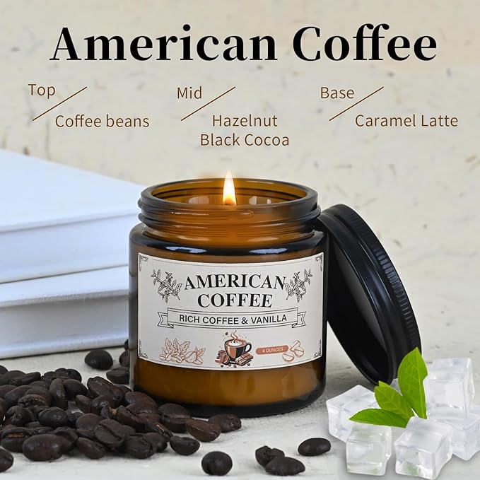 Americano Coffee Scented Soy Wax Candle – 100% Natural Soy Wax, Recyclable Glass Jar & Metal Lid – Long-Lasting Fragrance Candles for Home, Relaxation, Gift (4oz, 20hr Burn Time)