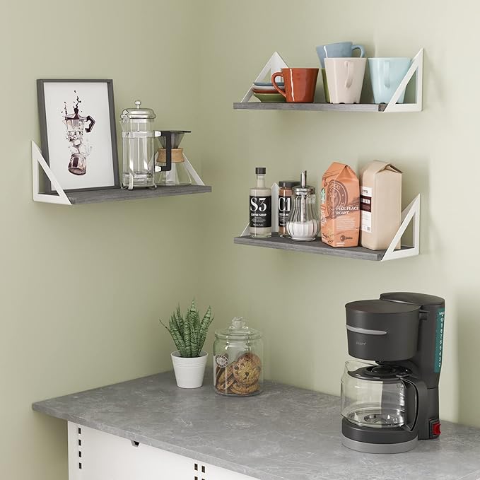 Wallniture Minori Gray Floating Shelves for Wall, Bathroom Shelves Over The Toilet Storage, Wood Wall Shelf for Bedroom, Living Room, Kitchen, Set of 3