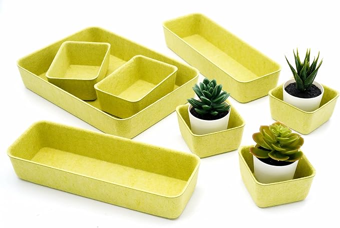 Welaxy Drawer organizers trays Felt storage bins office Desk Minimalist Lifestyle Natural Shallow Box 8-Piece back to school off to college gift solution (Linden green)
