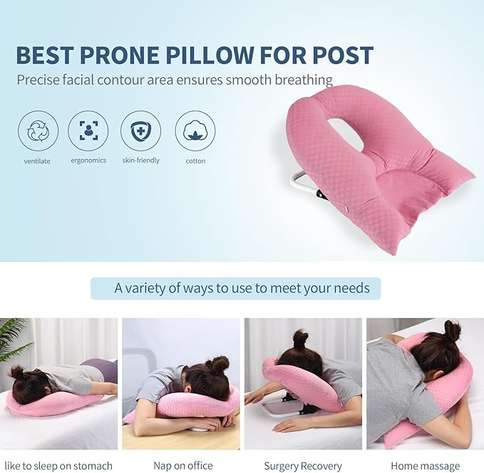 Face Down Pillow for Sleeping, Prone Pillow for Vitrectomy or Retinal Surgery, Adjustable Height Prone Prone Pillow Face Down Sleep, Retina Lying Pillow Eye Surgery Recovery (Checkerboard Pink)