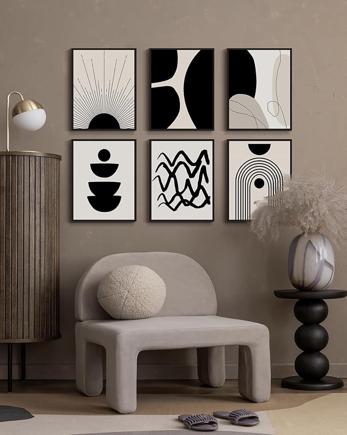 Drsoum Abstract Boho Wall Art Minimalist Geometric Framed Boho Room Decor Black Line Art Canvas Painting Mid Century Modern Prints Bohemian Posters for Living Room Bedroom 11x14in - Black Framed