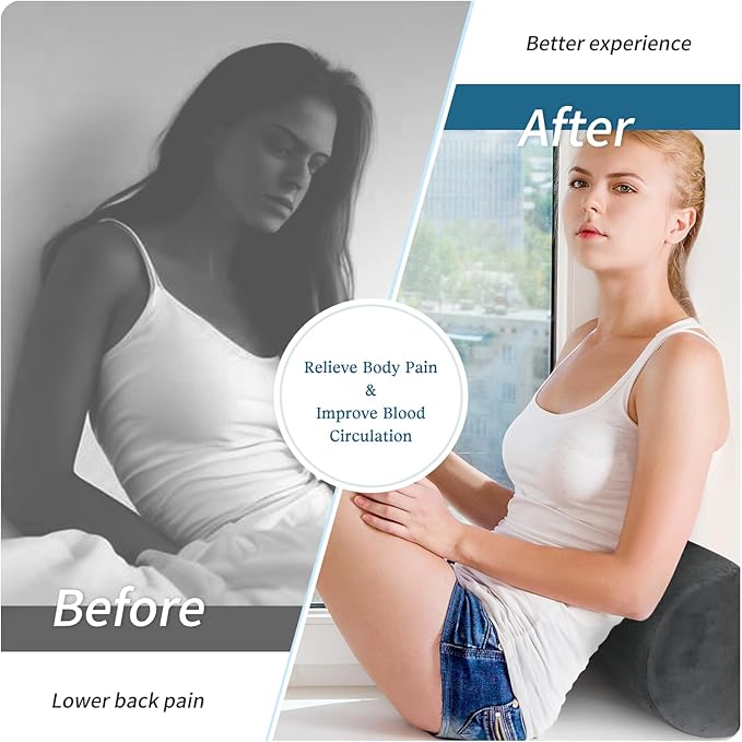 Under Knee and Leg Pillow for Back Sleeping - Half Moon Bolster Pillow for Lower Back and Head, Semi Roll Round Lumbar Support Pillow for Side, Back, Stomach Sleepers (Darkgrey)