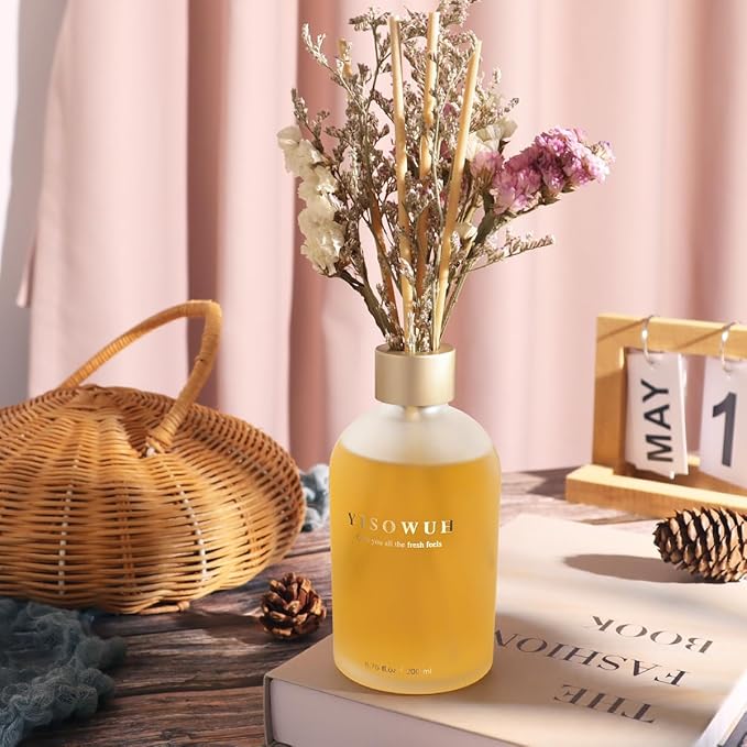 Reed Diffuser - Juniper&Sandalwood 6.76oz（200ml） 2 Packs Flower Essential Oil Reed Diffuser Set with 16 Sticks - Long Lasting Fragrance for Home Bedroom Bathroom Room Shelf Decor