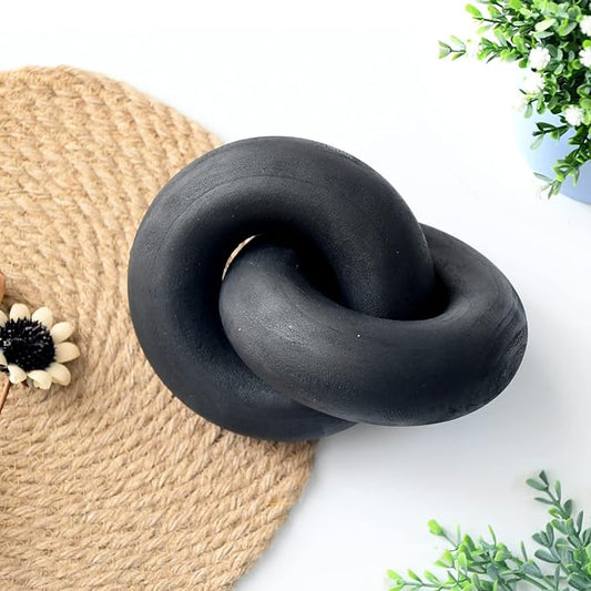 Wooden Knot for Coffee Table Decor Shelf Decor Boho Home Decor Statues, Modern Farmhouse Bookshelf Decorative Objects Wood Chain Link for Living Room- Black