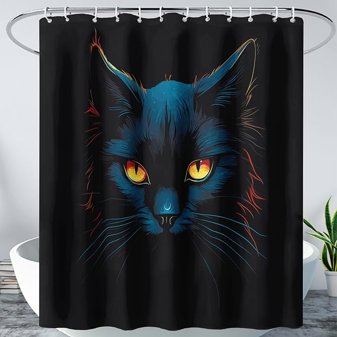 AILONEN Black Cat Shower Curtain,Wildlife Cat Bath Curtain for Adults,Animal Theme Polyester Waterproof with 12 Plastic Hooks 36" W*72" H