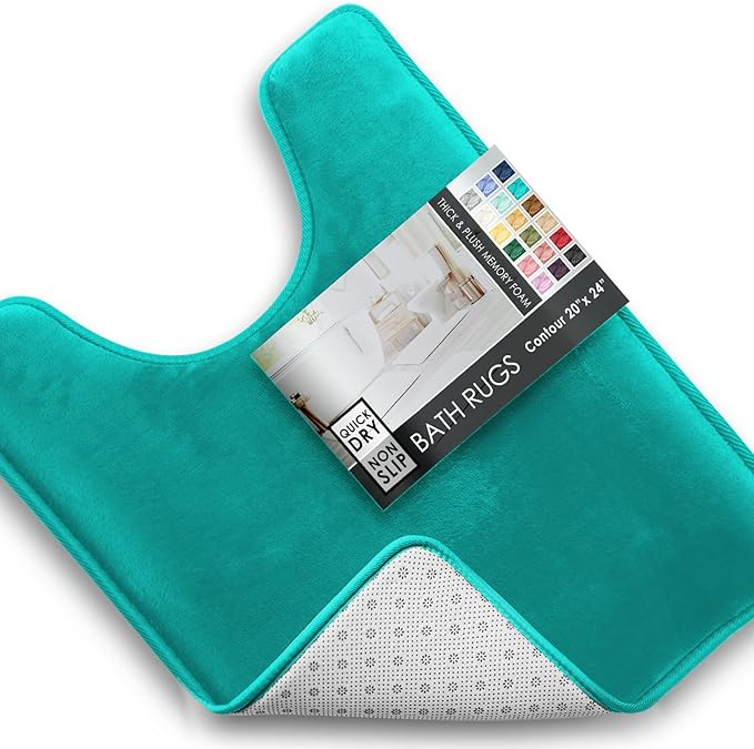 Clara Clark Bathroom Rugs, Velvet Memory Foam Bath Mat, Non-Slip, Machine Washable Bath Rugs - Dries Quickly, Ultra Soft Plush Bath Mats for Bathroom, 20 x 24, Teal Blue