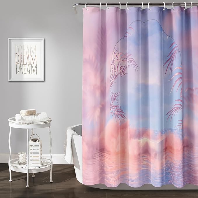 AILONEN Pink Wonderland Shower Curtain,Blue and Pink Sweet Bathroom Shower Curtain for Girls Kids Teens, 36" W*72" H Dream Sky Theme Shower Curtain Sets for Bathroom