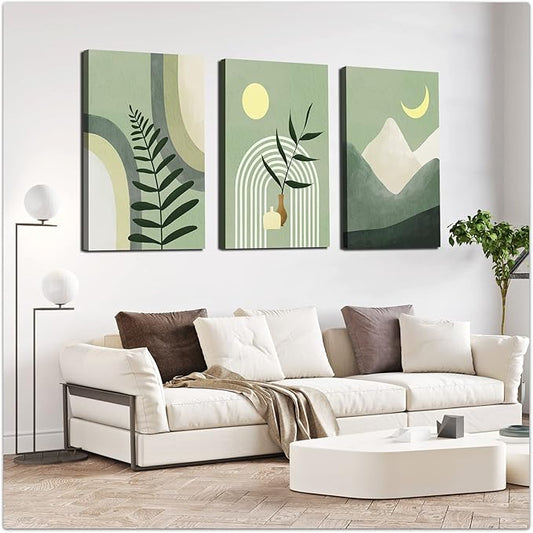 Large Framed Boho Wall Art Painting，Boho Room Decor, Mid Century Modern Wall Art，Neutral Abstract Geometric Prints Beige Minimalist Art Framed Canvas Prints for bedroom Bathroom 16" x 24"
