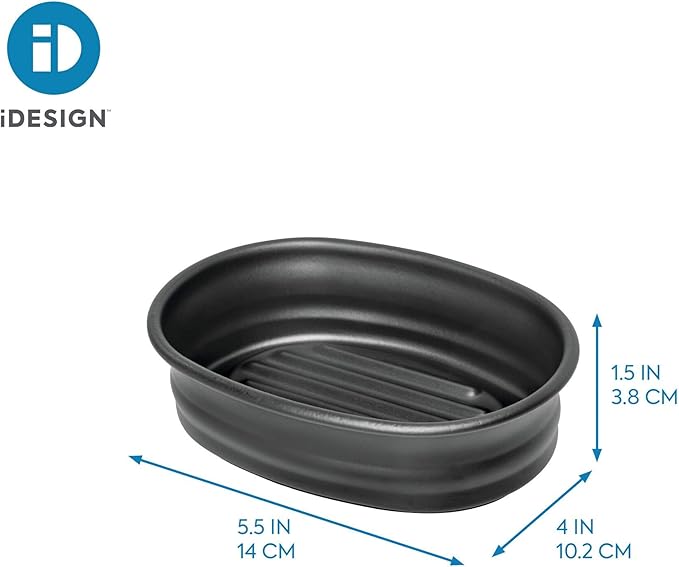 iDesign 26087 Olivia Countertop Bar Soap Dish, Metal Holder for Bathroom, Shower, Vanity - Matte Black