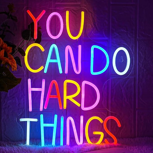 You Can Do Hard Things Neon Sign - Dimmable LED Neon Signs for Wall Art, Kids Room Decor, USB Powered Neon Light for Bedroom, Birthday Party, Classroom Backdrop
