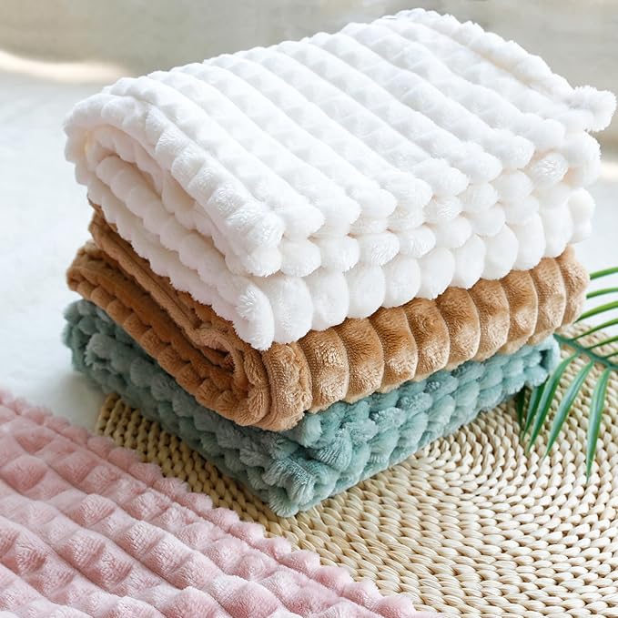 HOMRITAR Baby Blanket for Boys 3D Square Grid Design Super Soft Fuzzy Cozy Warm Toddler Blanket Plush Fluffy Receiving Blankets for Newborn Infant Nursery or Stroller Tan 30 x 40 Inch