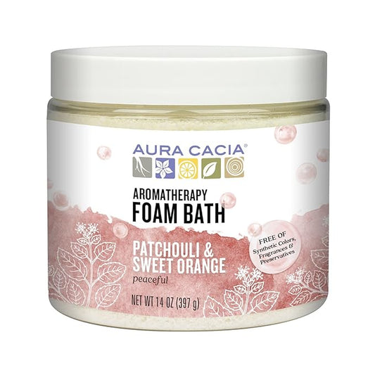 Aura Cacia Aromatherapy Foam Bath, Peaceful Patchouli and Sweet Orange, 14 ounce jar