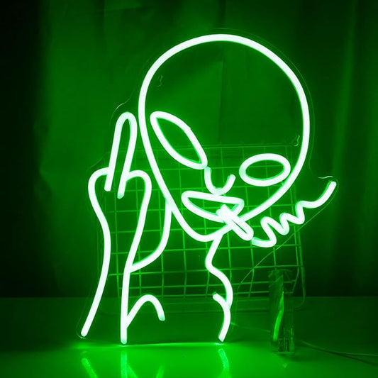Green Alien LED Neon Signs for Wall Decor ,Shop Bar Pub Man Cave Game Room Decor，Hip Hop Party Signs For Green Bedroom Wall Decor ,Birthday Party , Funky Aesthetic Room Decor