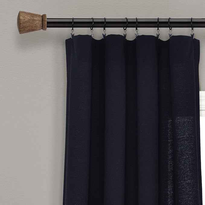 Lush Decor Linen Button Window Curtain Panel, Single, 40" W x 95" L, Black & Off White - Country Curtains - Rustic Decor - Color Block Modern Farmhouse Curtains For Living Room, Bedroom & Dining Room