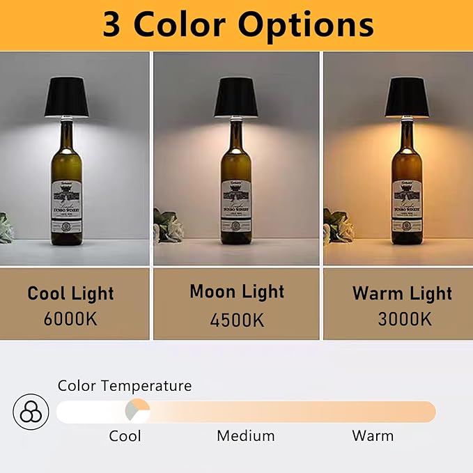 Rechargeable Wireless Bottle Lamp, LED Wine Bottle Light Ambient Light for Desk Table Bar Decor, Wireless Bottle Lamp Shade for Whiskey Wine Liquor Bottle, Black