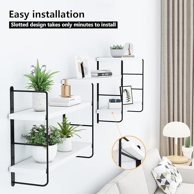 Wall Mounted Floating Shelves, Wall Shelves, Rustic Wall Decor Wood Shelves for Bedroom, Living Room, Bathroom and Kitchen Storage, Easy Installation (5, White)