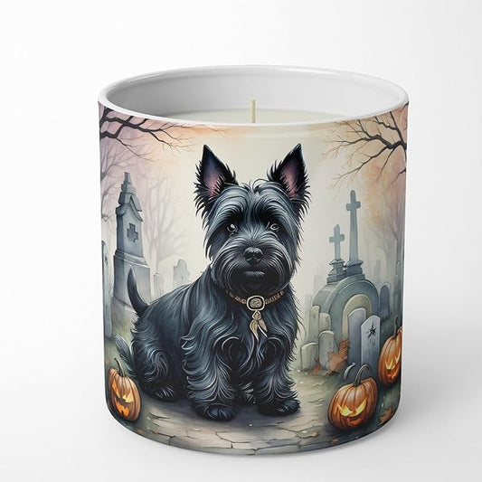 Caroline's Treasures DAC2051CDL Scottish Terrier Spooky Halloween Decorative Soy Candle Nature Soy Wax Essential Oil Home Decor Ideal for Bedroom Kitchen Bath Office Gift, 10 oz