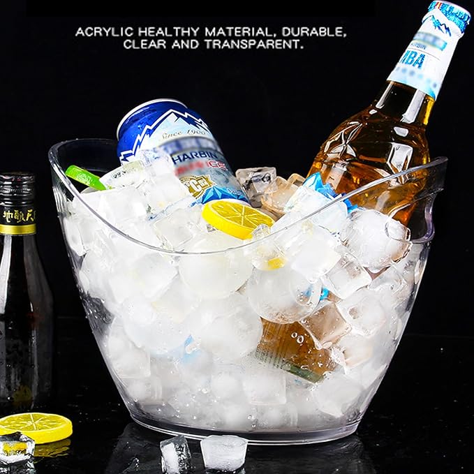 Ice Buckets for Parties, 2 PCS Acrylic Champagne Beverage Tub with 2 Ice Scoops, 4 Liter Clear Wine Buckets Tub for Cocktail Mimosa Bar Beer Drink Bucket for Party (2 x 4L)