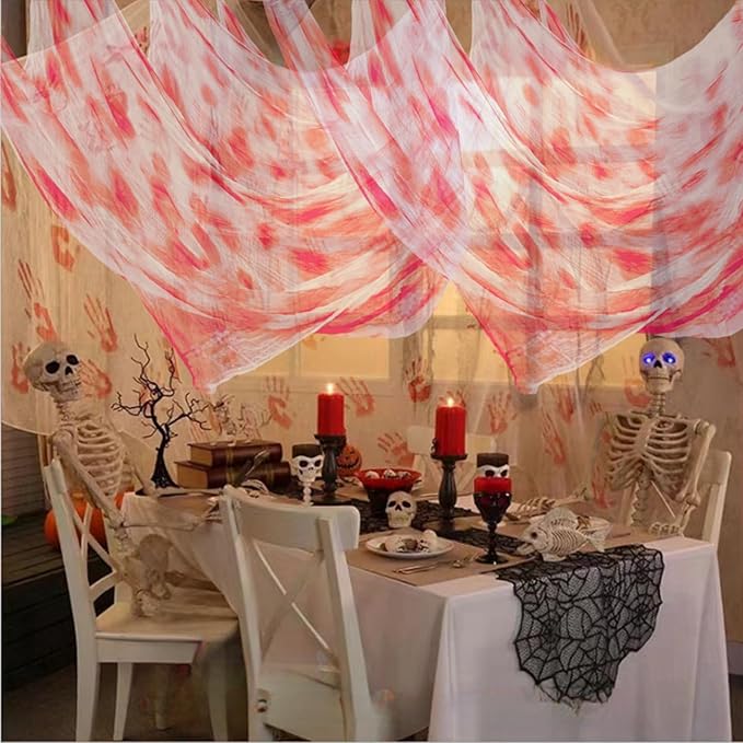 Halloween Blood Creepy Cloth（315 x 79 in） Scary Gauze Cloth Spooky Halloween Decorations Decor Outdoor Yard Home Wall Haunted House Doorways Patio Garden