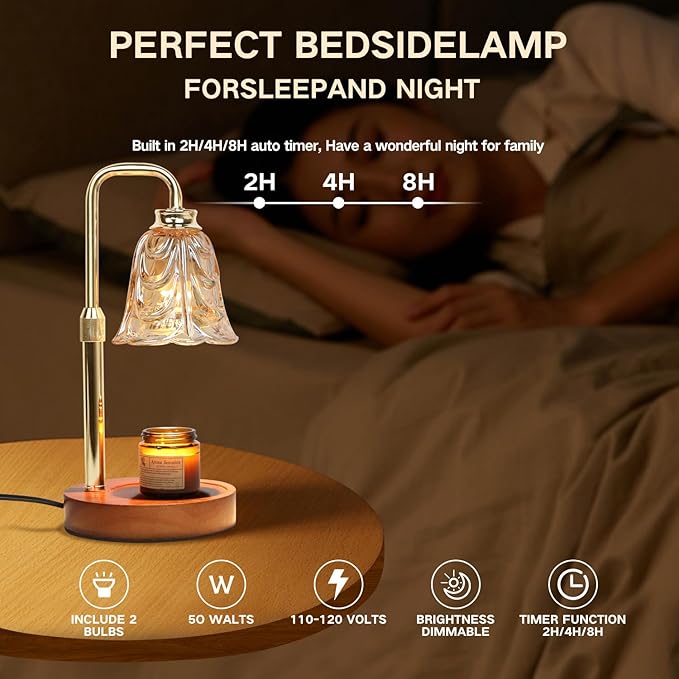 Candle Warmer Lamp with Timer Electric Candle Warmer Lamp Adjustable Height Candle Warmer Dimmable Wax Warmer Lamp Jar Candles with 2 Bulbs for Home Decor & Office