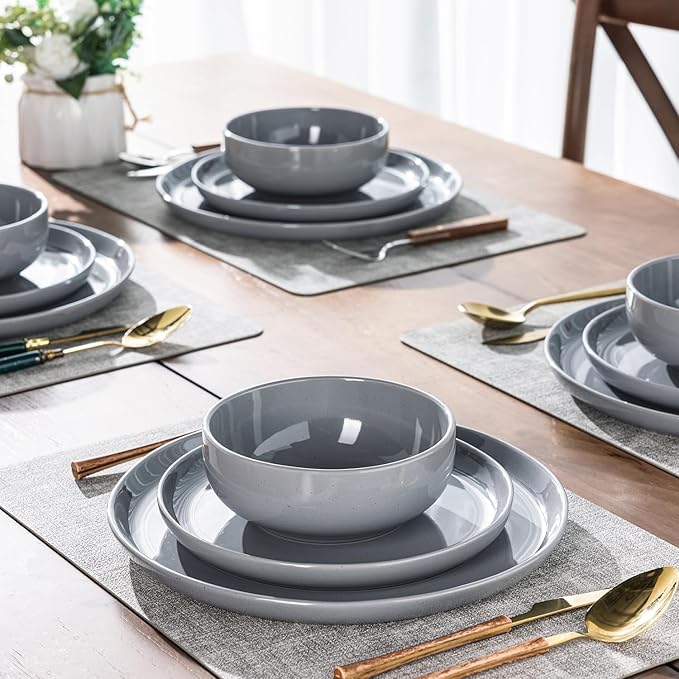 GBHOME Ceramic Dinnerware Set for 4, 12pcs Stoneware Plates and Bowls Sets, Handmade Chip and Scratch Resistant Dishes Set, Dishwasher & Microwave Safe