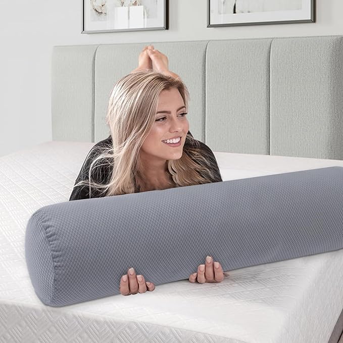 Body Roll Pillow for Adults, Bolster Pillow with Removable Velvet Cover, Long Round Cervical Maternity Pillow- 8” x 48”