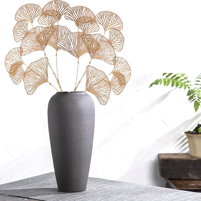 Artificial Golden Plants Fake Gold Ginkgo Leaves - Tall 27Inch 2 Pack, Faux Apricot Leaf Christmas Decor Plant Simulation Bushes for Indoor Outdoor Xmas Party Wedding Table Centerpiece DIY Decoration