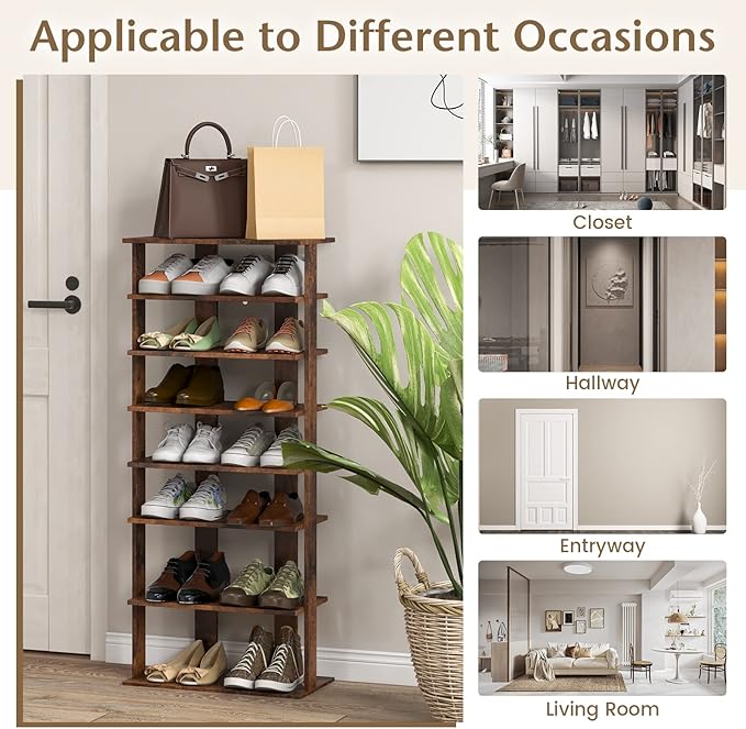 Tangkula 8-Tier Vertical Shoe Rack, Space-Saving Corner Shoe Organizer for 14 Pairs, Narrow Shoe Storage for Entryway, Front Door, or Closet