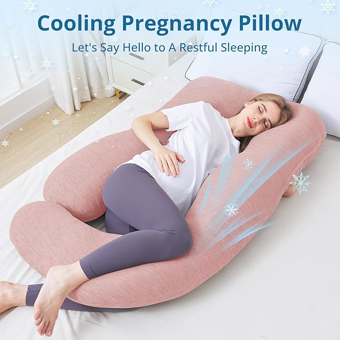 Sasttie Pregnancy Pillow Cooling, Cooling Pregnancy Pillow for Sleeping, Cooling Maternity Pillows for Pregnant Women, Pregnancy Must Haves U-Shaped Full Body Pillow with Cooling Cover, Blush