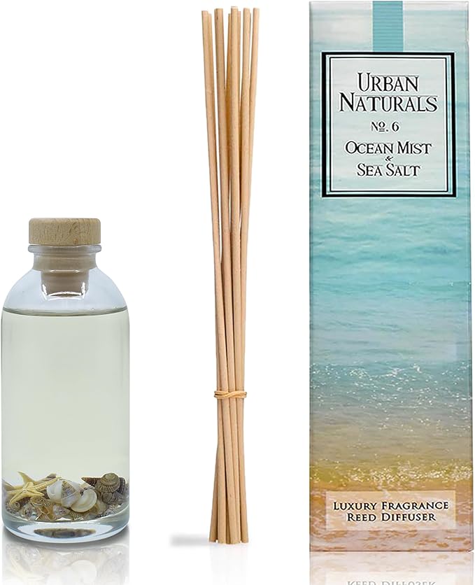 Urban Naturals Ocean Mist & Sea Salt Reed Diffuser Set | Made with Essential Oils & Real Botanicals | Decorative Air Freshener for Large Rooms | Beautiful Home Décor Makes a Great Gift